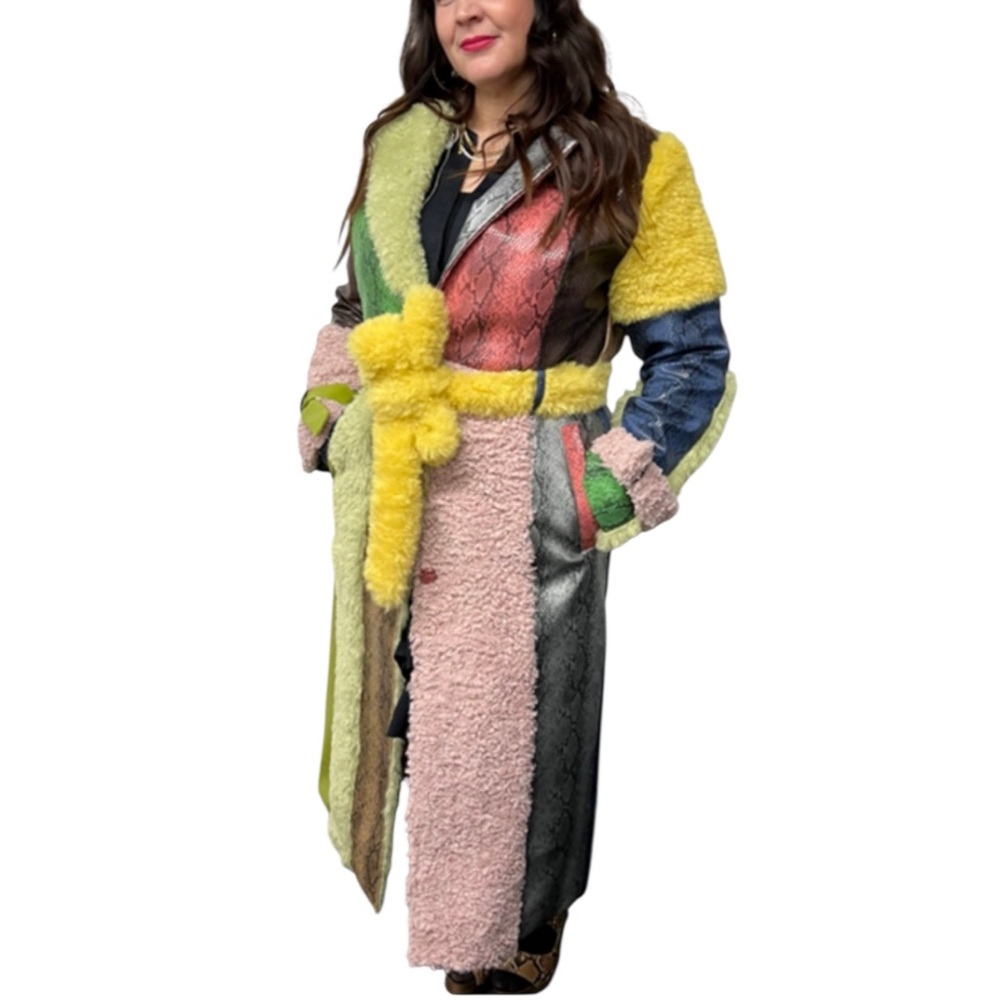 Colin Locascio x Free People Pamela Patchwork Lg Faux Snakeskin Long Belt Trench - Picture 9 of 16